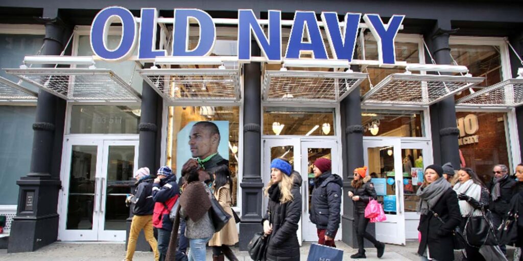 Busy Old Navy storefront.