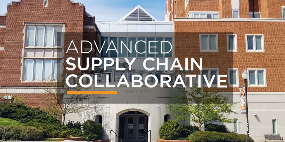 Text "Advanced Supply Chain Collaborative" over UT's Haslam building