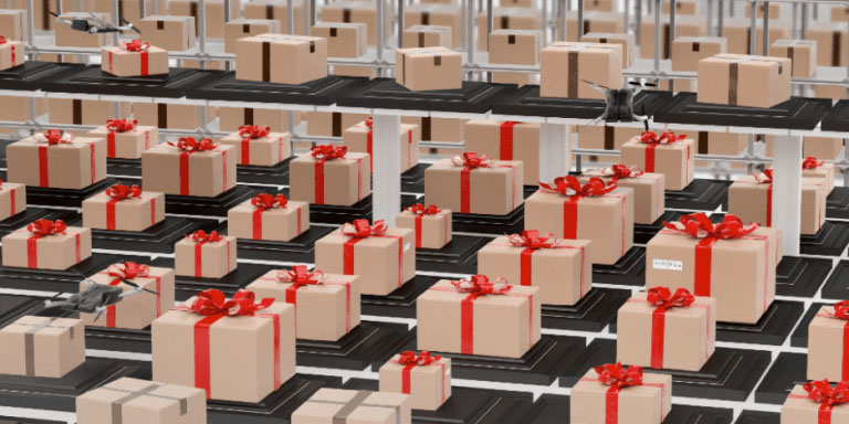 Gifts boxes in a warehouse