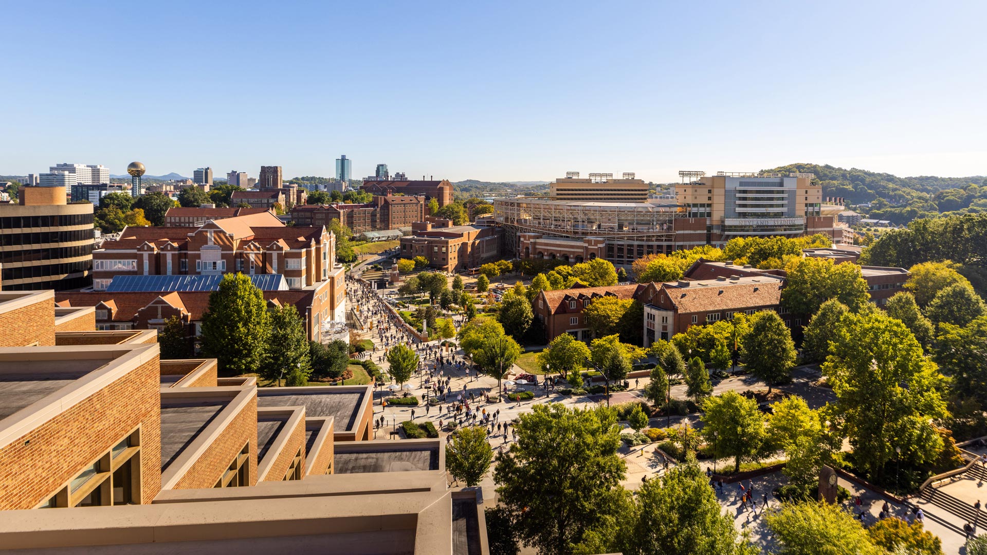 Bird's eye view of University of Tennessee, Knoxville campus.