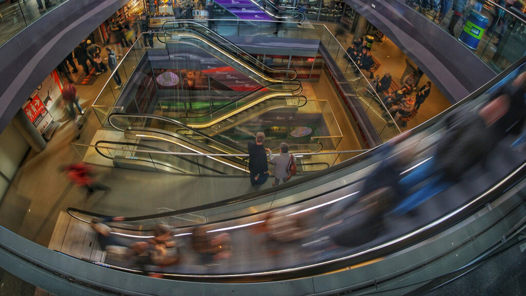 Dutch shoppers in a mall.